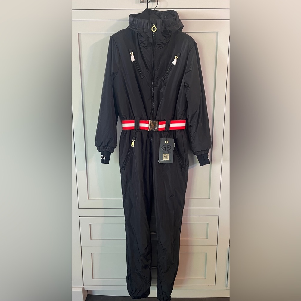 Goldbergh Black Ski Jumpsuit with Red Belt